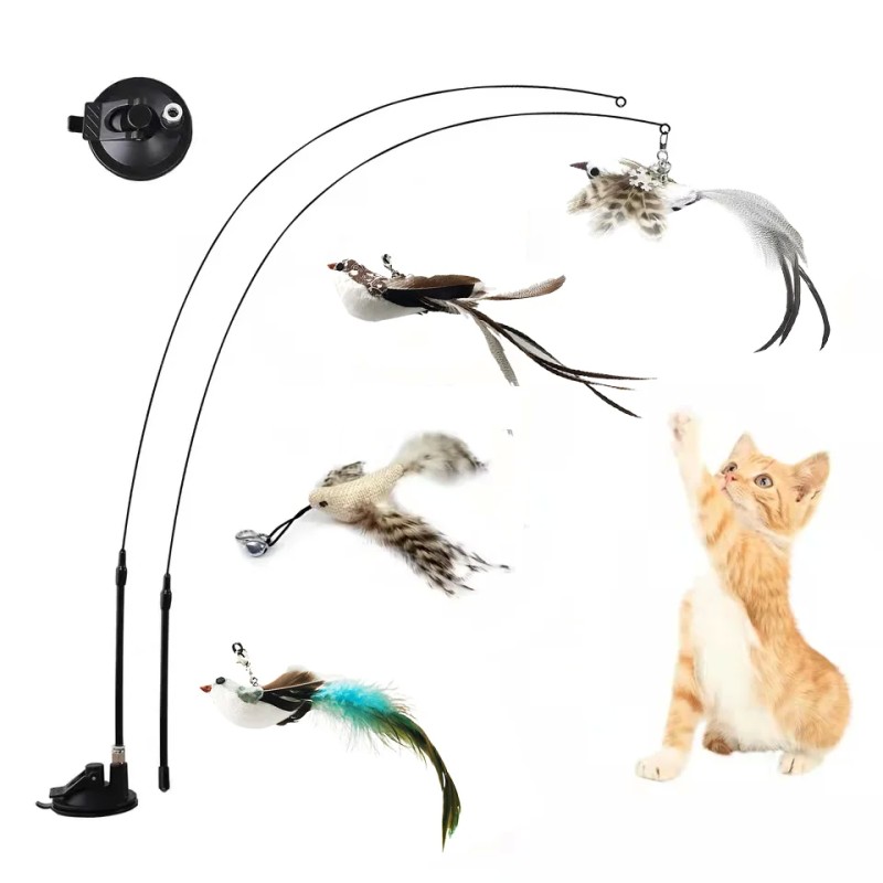 Interactive Feather Bird Cat Toy with Bell and Suction Cup
