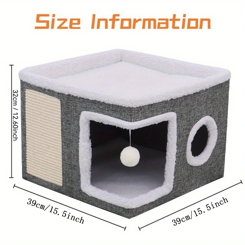 Multi-Level Indoor Cat House - Foldable with Scratching Board