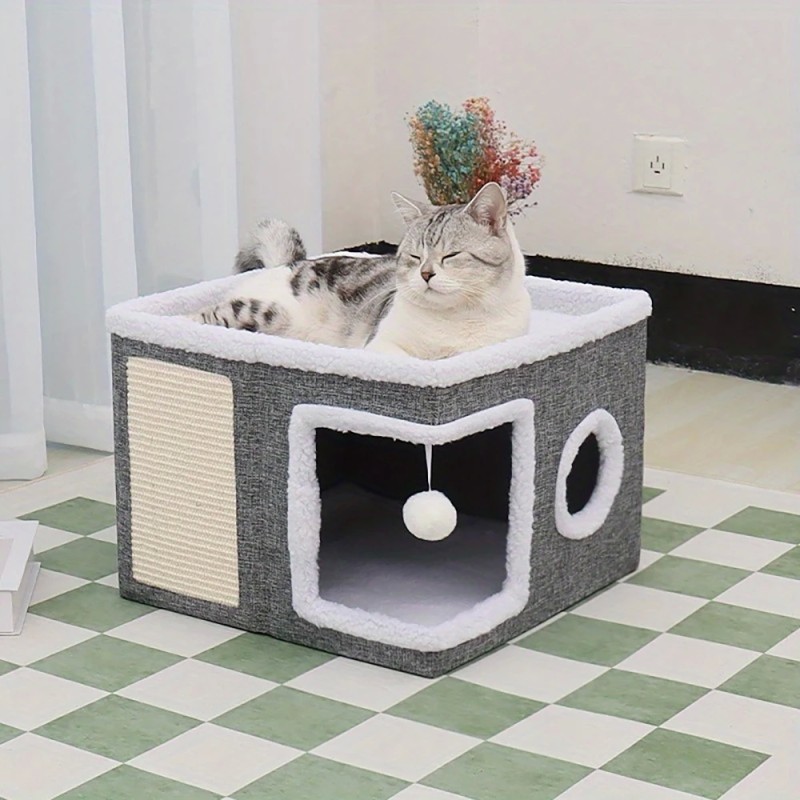 Multi-Level Indoor Cat House - Foldable with Scratching Board
