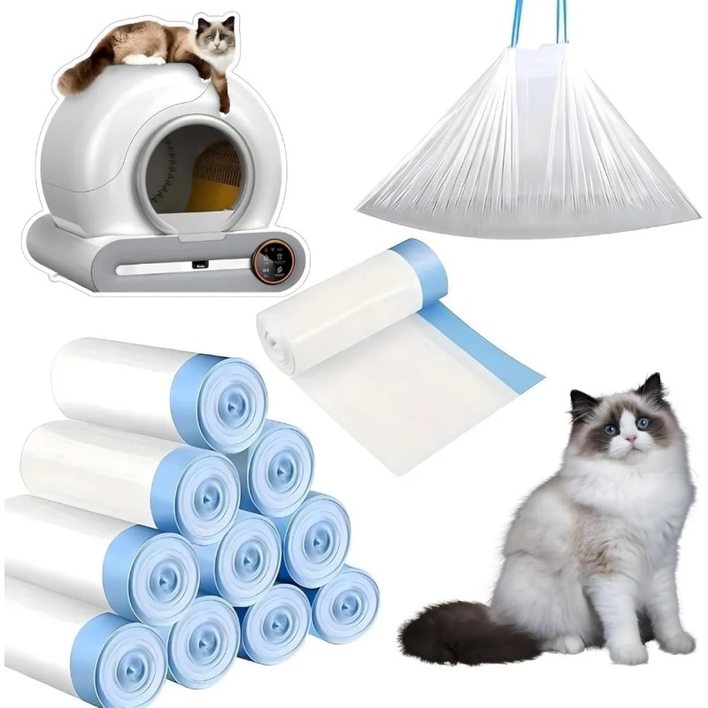 Tonepie Cat Litter Box Poop Bags - Drawstring Closure (10 Rolls)