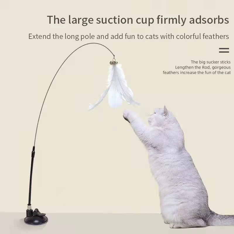 Interactive Feather Cat Toy with Suction Cup - Teaser Wand