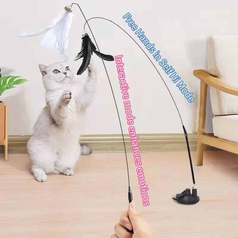 Interactive Feather Cat Toy with Suction Cup - Teaser Wand
