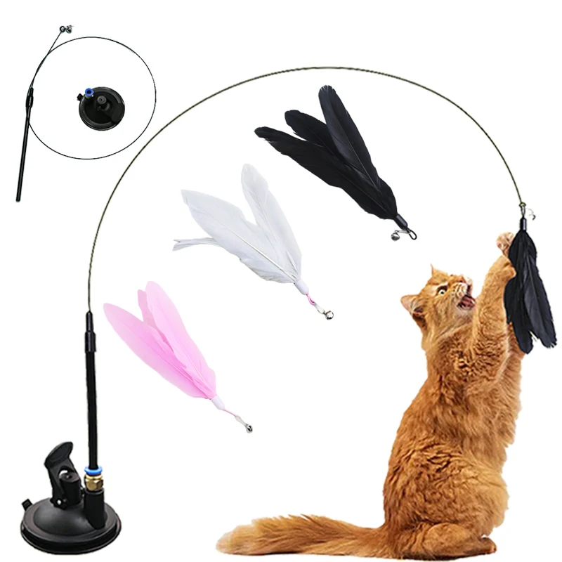 Interactive Feather Cat Toy with Suction Cup - Teaser Wand