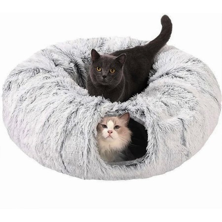 Cozy Plush Cat Tunnel Bed - Foldable Two-in-One Warm Nest