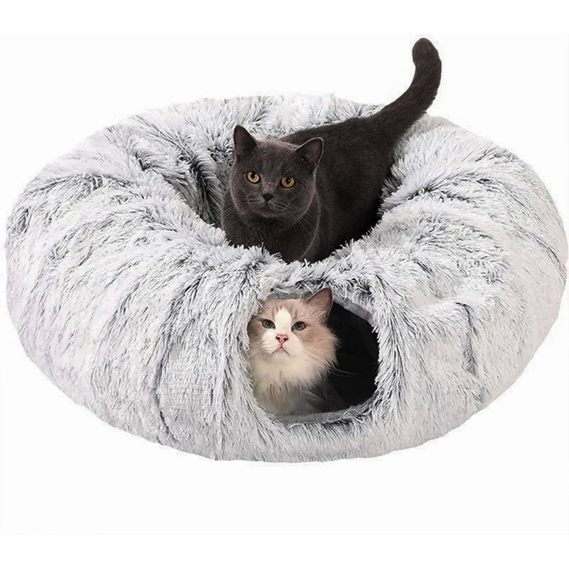 Cozy Plush Cat Tunnel Bed - Foldable Two-in-One Warm Nest