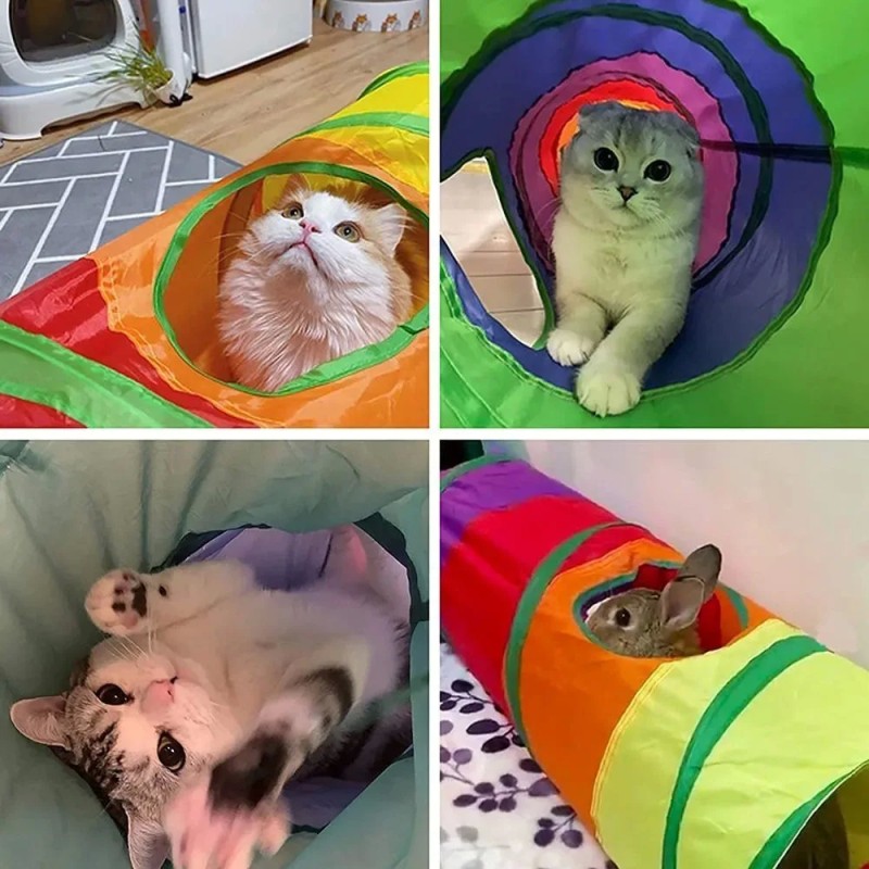 Rainbow Cat Tunnel - Collapsible Interactive Play Tube for Kittens