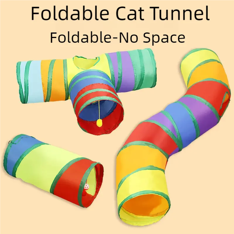 Rainbow Cat Tunnel - Collapsible Interactive Play Tube for Kittens