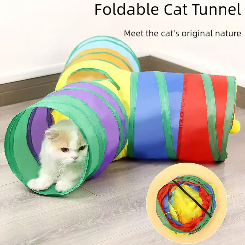 Rainbow Cat Tunnel - Collapsible Interactive Play Tube for Kittens